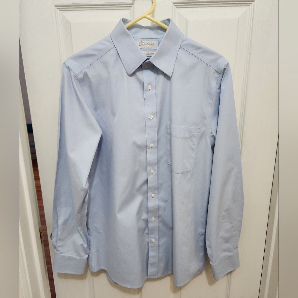 Men's Sky Blue Slim Fit Dress Shirt 15.5/33 Non-iron 100% Cotton